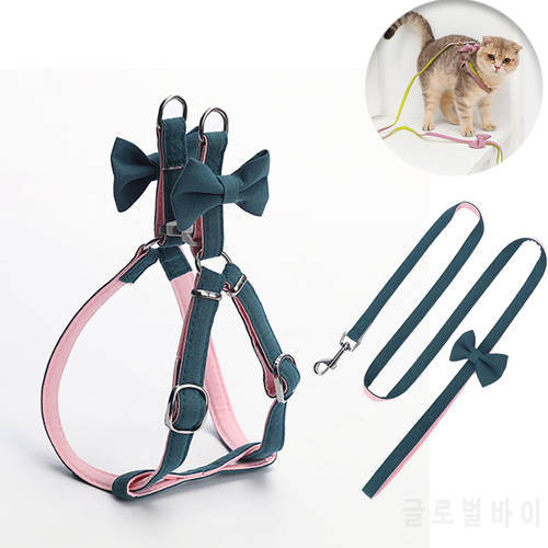 Pet Harness Leash Set Adjustable Cat Leash With Bowknot Pet Harness For Small Medium Dogs Cats Outdoor Walking Cat Accessories