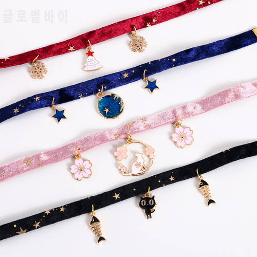 Adjustable Necklace Cat Puppy Fishbone/Snowflake/Star Collar Velvet Bronzing Star Chic Pet Accessories luxury kitten collar