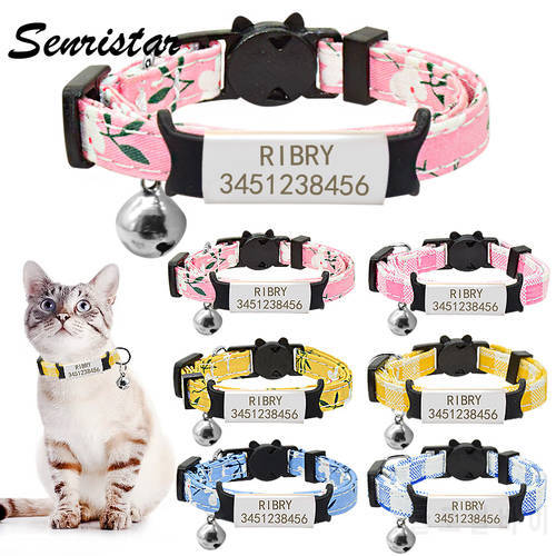 Custom Nameplate Cat Collar Personalized Breakaway Safety Cat Collar Bell Necklace Engraved ID Name Tag Pet Kitten Cat Collar