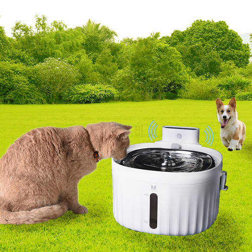 USB cable/Battery Operated Cat Water Fountain Smart Sensing Sensor Dog Dispenser Filter Automatic Stainless Steel Pet Drinker 2L