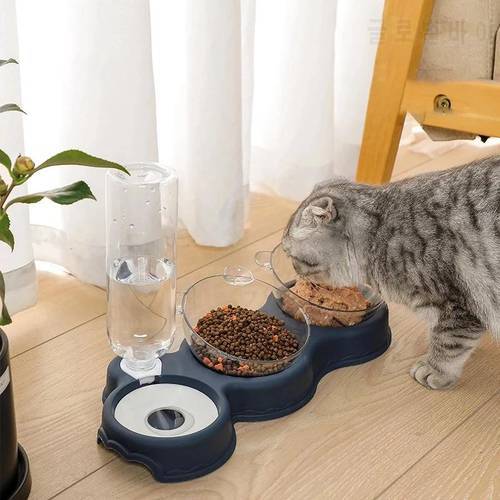 Cat Bowl Three-Bowl Automatic Feeder Anti-Overturning Moisture-Proof Mouth Dog Bowl Feed Water Feeder Bowl For Cats