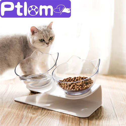 Non-Slip Cats Food Bowl Cat Feeder Single & Double Cat Water Bowl Raise Cat Dish Pet Dogs Eat Drink Bowl Protection Cervical
