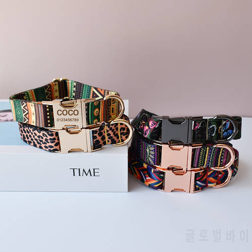 Ethnic style dog collar and leash set for Small Medium Large Dogs Custom Engraved Nameplate Pet Supplies Dog leash YH01
