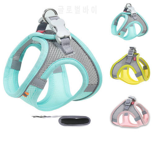 Breathable Puppy Mesh Harness with Leash Pet Adjustable Reflective Vest Soft Padded Small Dogs Cats Harness Walking Lead Leash