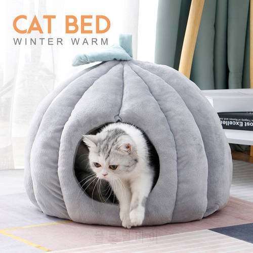 Pet Cat Bed Winter Super Soft Cute Pumpkin Shape for Indoor Cat Dog House with Mattress Dog Beds Warming Puppy Kitten Nest