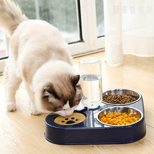 3 in 1 Cat Dog Double Bowl Drinking Fountain Automatic Water Storage Food Container Anti Tipping Non Wetting Mouth Pet Feeder
