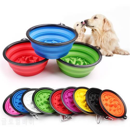 Folding Silicone Dog Feeder Bowl With Carabiner Puppy Slow Down Eating Feeder Dish Bowl Travel Dog Feeding Supplies