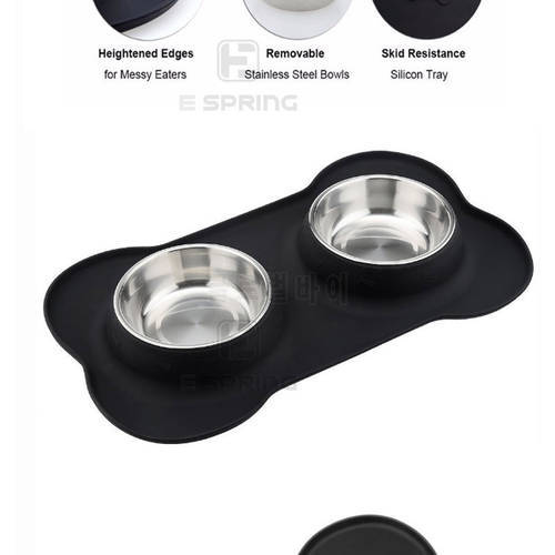 Double Dog Bowl With Silicone Mat Tableware Food Feeder Durable Drinking Water Puppy For Cats Supplies Pet Feeding Bowl