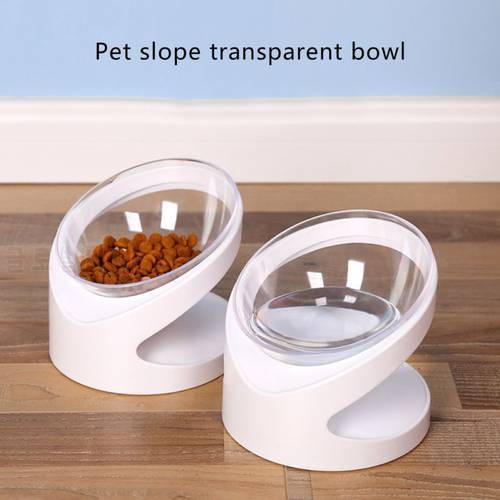 Transparent Cat Bowl High Foot Dog Bowl 45°Neck Protector Cat Pet Food Water Bowl Anti-overturning Binaural Pet Feeding Cup