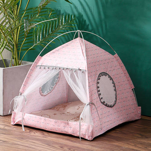 Pet Tent House Cat Bed Portable Teepee Thick Cushion Available for Dog Puppy House Outdoor Indoor Portable Linen Pet Dog Tent