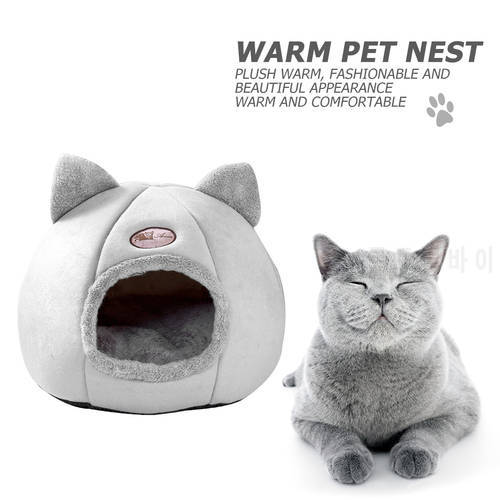Cute Pet Dog Cat House Foldable Kennel Winter Warm Nest Puppy Sleeping Cave Mat Indoor Washable Dog Beds Cushion Cat Supplies