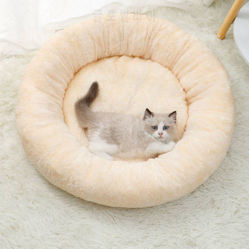 Anti-stress Dog Bed Super Soft Long Plush Warm Mat Cute Lightweight Kennel Pet Sleeping Basket Round Fluffy Comfortable Cat Nesk
