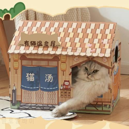 Hoopet Corrugated Papper Cat&39s House Milk Bed for Cats Breathable Cat Scratcher Nest Scratch Pad Cardboard for Cat Sleeping Bed