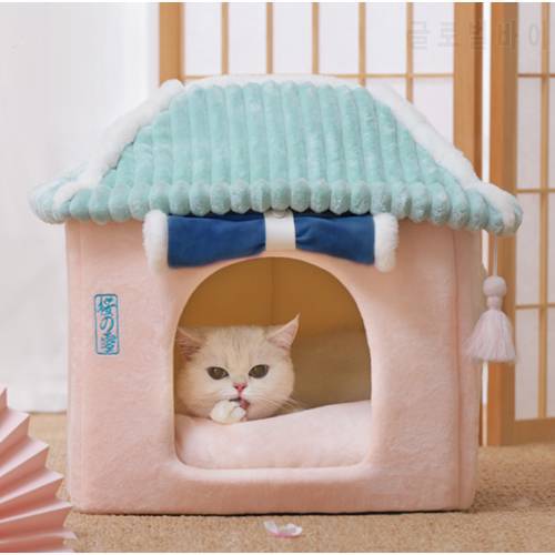 Dog House Indoor Warm Kennel Pet Cat Cave Nest Rabbit Nest Washable Removable Mat Cozy Sleeping Bed For Cats