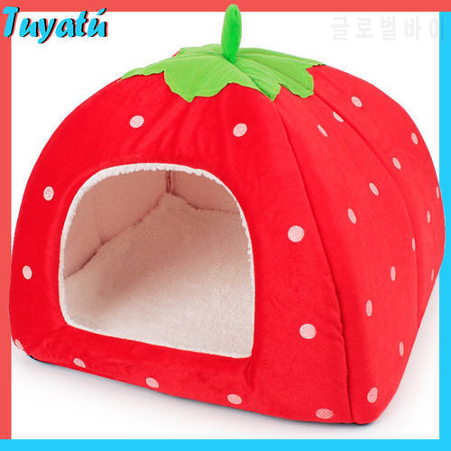 Kawaii Cute Cat Bed House for Dogs Strawberry Pet Cat House Kennel Winter Warm Soft Cat Beds for Cats Accessories Cama Gato Pug
