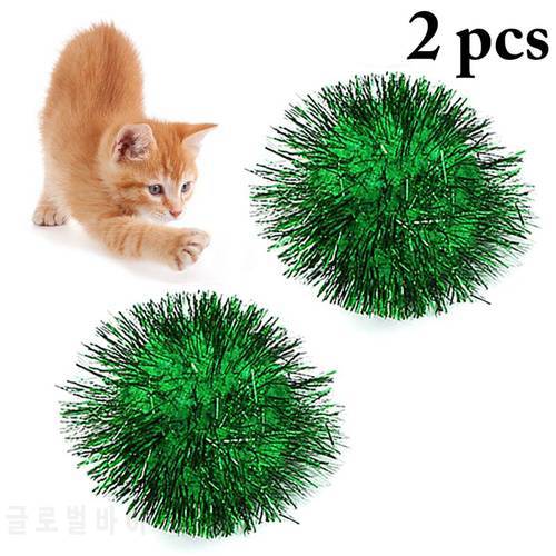 Dorakitten 2Pcs/Set Pet Ball Toys 2in Bite Resistant Tinsel Pom Pom Glitter Pom Pom For Cat Pet Supplies Cat Favors
