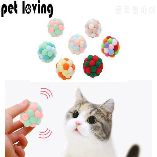 2PCS Cat Toys Bouncy Ball Colorful Plush Toy Planet Ball Kitten Interactive Pet Supplies With Bell Ball Cat Toy Mouse Teaser Toy