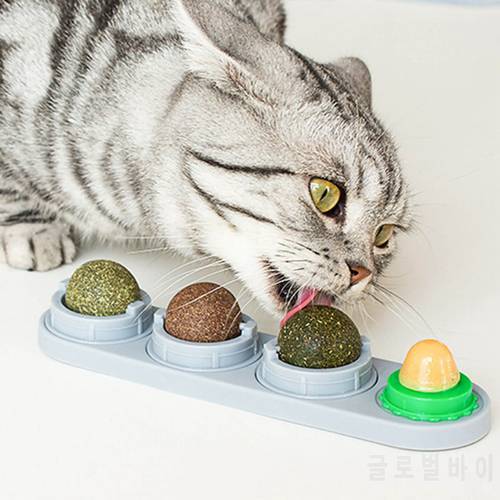 Pet Cat Catnip Balls Toy Catnip Wall Ball Cat Snack Healthy Rotatable Treats Toy Kitten Playing Chewing Cleaning Teeth Toys Food