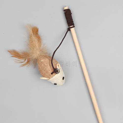 Cat Toy Wooden Pole Feather Bell Funny Cat Stick Sackcloth Mouse Funny Cat Stick Pets Toys Interactive Cat Toy Cat Supplies Cats