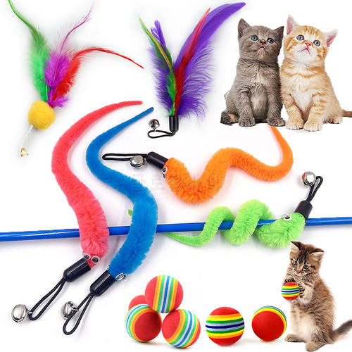 5-100Pc Interactive Cat Feather Toy Accessories False Mouse Worm Toy with Bell Replacement Refill Foam Ball Training Kitten Toys