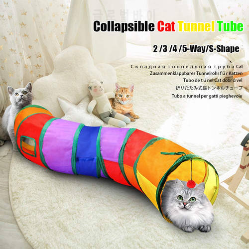 Pet Cat Tunnel Tube Cat Toys 2/3/4/5-way Collapsible Cat Tunnels for Indoor Cats Kitty Tunnel Bored Cat Peek Hole Toy Ball