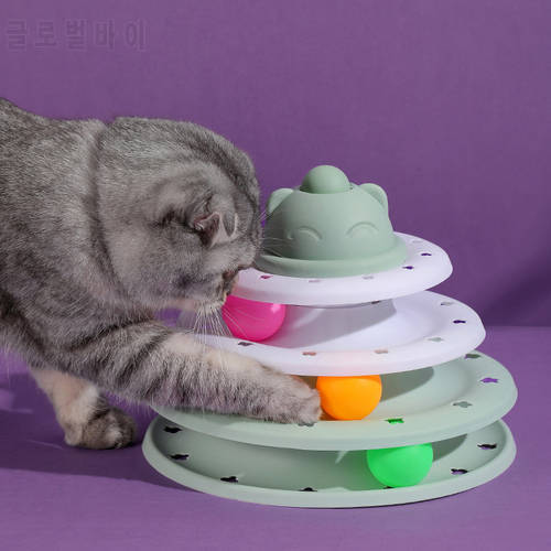 Three Levels Pet Cat Toy Training Amusement Plate Kitten Tower Tracks Disc Cat Intelligence Amusement Triple Disc Tumbler