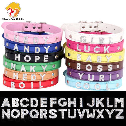 (Free Bling Rhinestone Letter)Custom Pet Cat Dog Collar Leather Puppy Collars For Small Medium Dogs Target Personalized Id Name