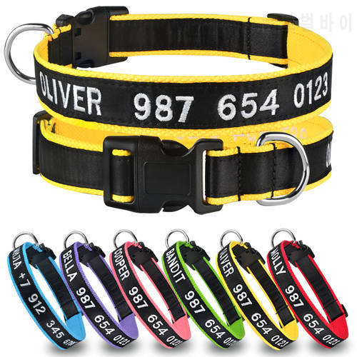 Personalized Dog Collar Pure cotton Pet Collars Adjustable Puppy Nameplate ID Collar Small Medium Large Nylon Embroidered Custom
