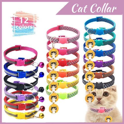 Cat Bells Collars 12 Color Adjustable Nylon Buckles Reflective Nylon Dog Collar Neck Strap Luminous Collars Pet Accessories