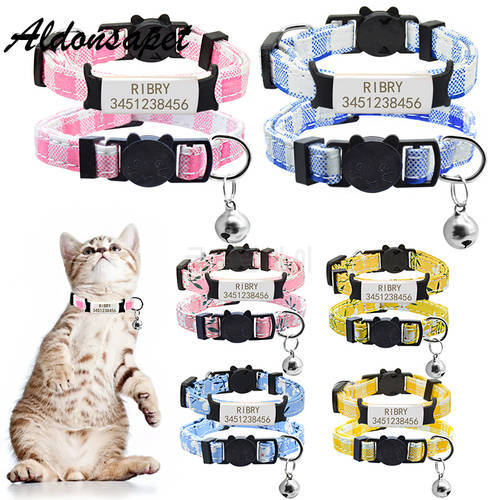 Custom Nameplate Cat Collar Personalized Safety Breakaway Cat Collar Bell Necklace Engraved ID Name Tag Pet Kitten Cat Collar