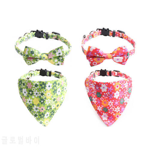Summer Flower Pattern Cats Scarf Bibs Adjustable Kitten Bandana Safety Buckle Puppy Chihuahua Collars Pets Necklace Accessories