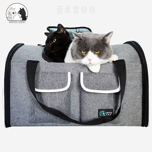 Multifunction Cat Backpack Large Capacity Foldable Breathable Cage Cat Dog Oxford Cloth Bag Grid Portable Outdoor Travel Carrier
