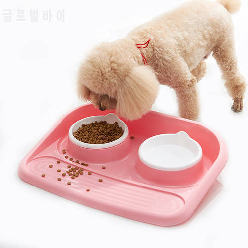 Pet Plastic Double Bowls Splash and Tilt-Proof Dog Bowls Cat Food Bowls Dog Food Bowls Pet Supplies
