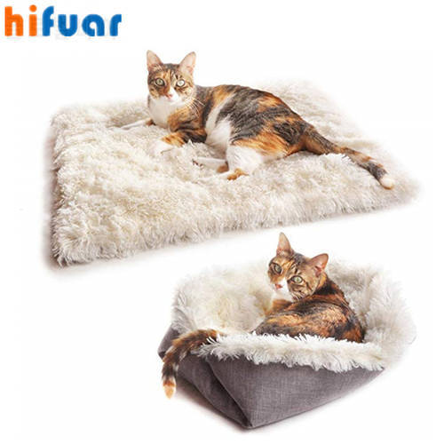 Long Plush Pet Cat Bed Foldable Mat Puppy Pet Cushion Cat House 2 In 1 Warm Cat Basket Cat Sleep Bag Cat Nest For Small Dog Cat