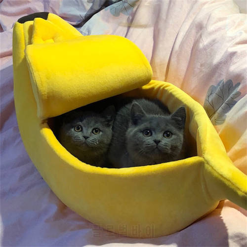 40cm / 50cm / 60cm / 80cm Creative Banana Shape Pet Bedding Warm Nest Closed Cat&39s Dog&39s Nest Banana Bed Cat House Dog Bed