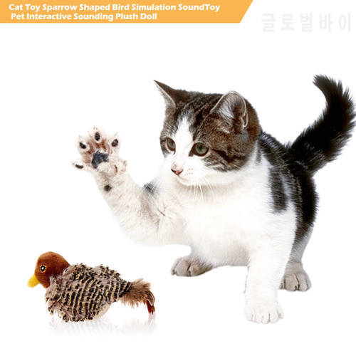 Cat Toy Sparrow Shaped Bird Simulation Sound Oft Stuffed Toy Pet Interactive Sounding Plush Doll Pet Supplies