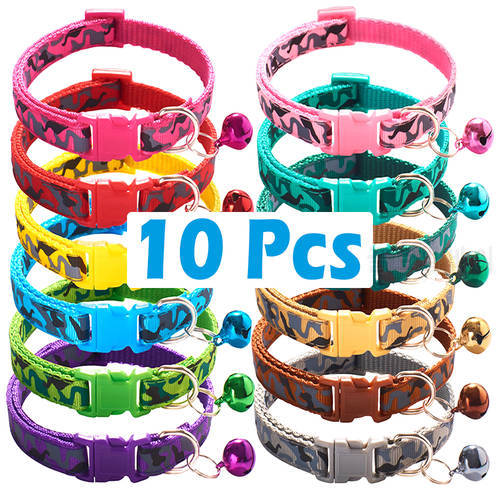 10Pcs Wholesale Dog Collar With Bell Delicate Safety Casual Nylon Dog Cat Collar Neck Strap Camo Adjustable Pet Dog Accessories