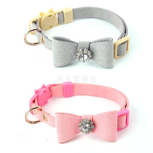 Soft Adjustable Cat Collar Set Breakaway with Diamonds Bowtie Bell Puppy Safety Kitten Collar for Small Dogs and Pets