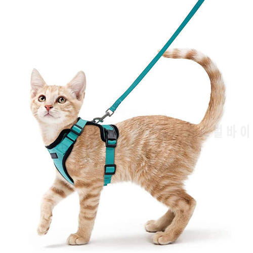 Cat Harness and Leash Set for Walking Escape Proof Adjustable Soft Kittens Vest with Reflective Strip for Cats Outdoor Vest