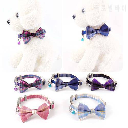 JK Bow Tie Bell Collar for Cat Small Medium Pet Dog Adjustable Decorative Plaid Collar Pet Dog Supplies