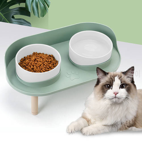 Pet Cat Double Bowls Feeder Adjustable Height Cats Dogs Drinker Water Bowl Dish Elevated Feeding Food Feeders Cat Dog Supplies