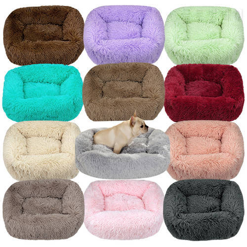 Dog Bed Square Dog Bed Pet Mat Fluffy Pet Beds Dog Sofa Solid Color Long Plush For Little Medium Large Square Pets Super SoftBed