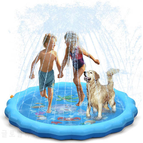150cm Pet Sprinkler Pad Dogs Play Cooling Mat Inflatable Water Spray Pads Outdoor Interactive Fountain Toy Swiming Pool for Dogs