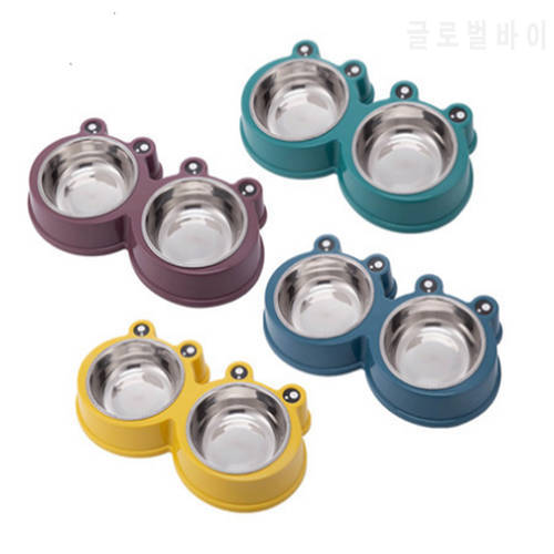 Dog Supplies Pet Feeder Drinker New Cute Cat Bowl Dogs Bowls Frog Shape Stainless Steel Double Bowl Puppy Universal Pet Products