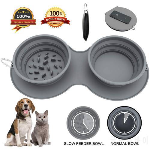 Fold 2in1 Mat Dogs Cats Slow Food Bowls Pet Feeding Food Bowl Safety Silicone Dog Feeding Lick Pad Slow Feeders Treat Dispensing