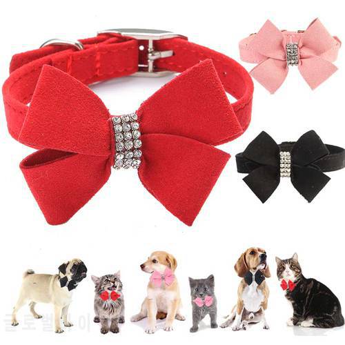 Rhinestone Bow Dog Collar Soft Adjustable Diamond Necklace for Pet Puppy Cat Collar Small Accessories