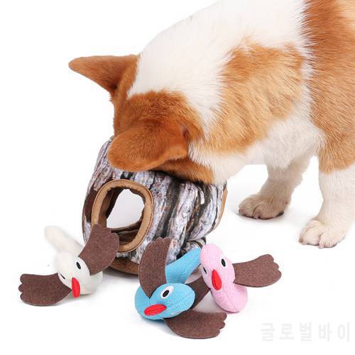 Plush Dog Toys Puzzle Training Squeaker Toys Birds In Tree Stump Hide And Seek Pet Sniffing Nose Mats Dog Accessories