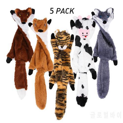 5pcs/set Dog Squeaky Toys Set Durable Cat Dog Chew Toys Plush Cute Animals Natural Puppy Toys For Teething Squeak Pet Toys
