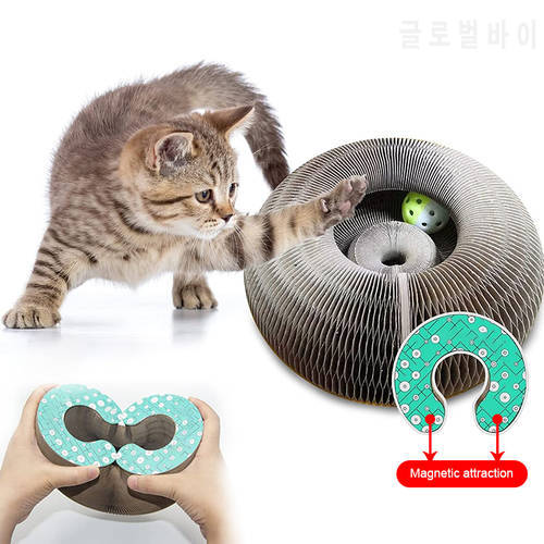 Cat Scratching Board Paper Magic Organ Cat Interactive Grinding Claw Scratching Board Cat Toy With Bell Ball Cat Climbing Frame