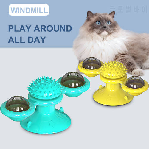 Windmill Cat Toy Interactive Pet Toys with Catnip Glowing Ball Rotatable Windmill for Massage Teeth Cleaning